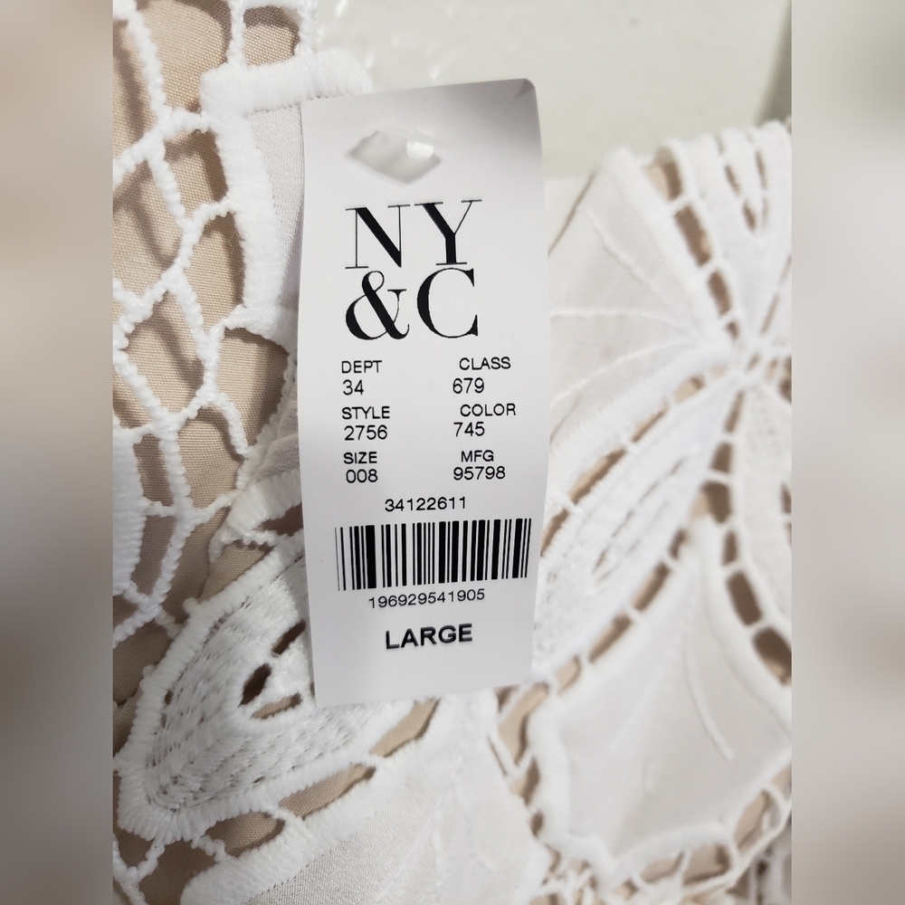 NWT NY&Co Women's Just Me Tie Strap Sweetheart Neckline Crochet Jumpsuit, Size L - Picture 8 of 17